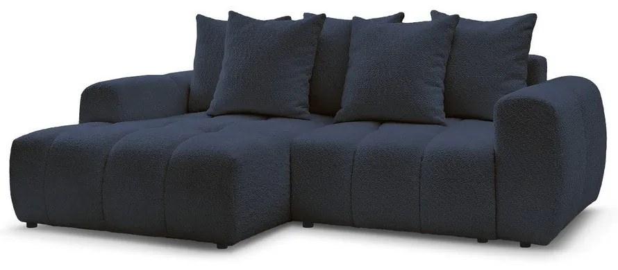 Divano angolare blu allungabile/con contenitore (con penisola a sinistra/con chaise lounge) con rivestimento in bouclé Roxelane – Bobochic Paris