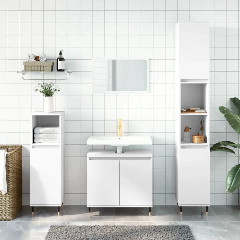 Set Di Mobili Da Bagno 3 Pz Bianco İn Legno Multistrato /