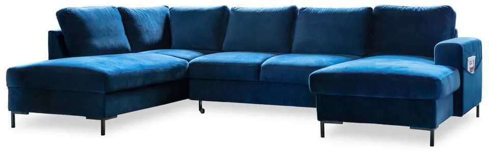 Divano letto a U in velluto blu navy, angolo sinistro Lofty Lilly - Miuform