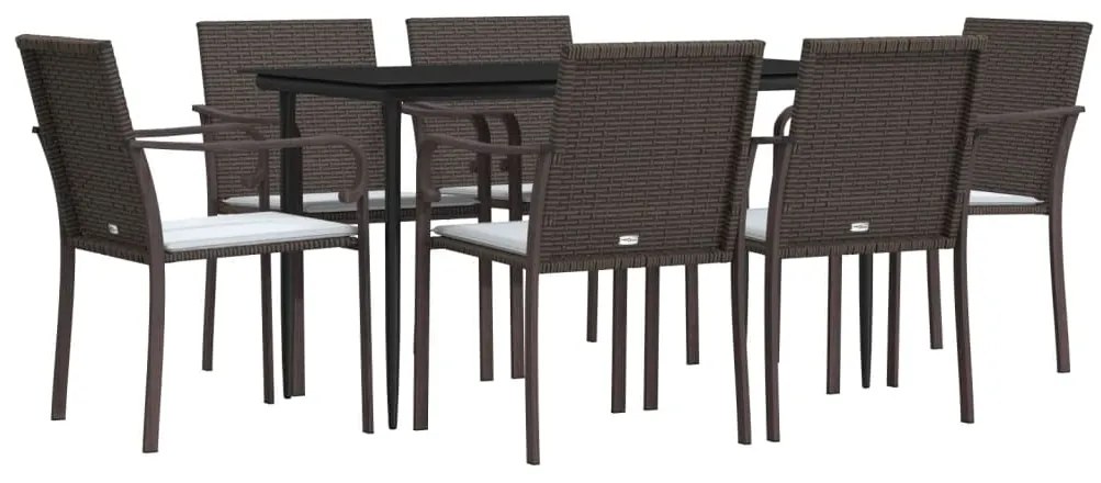 Set pranzo da giardino 7 pz con cuscini in polyrattan e acciaio