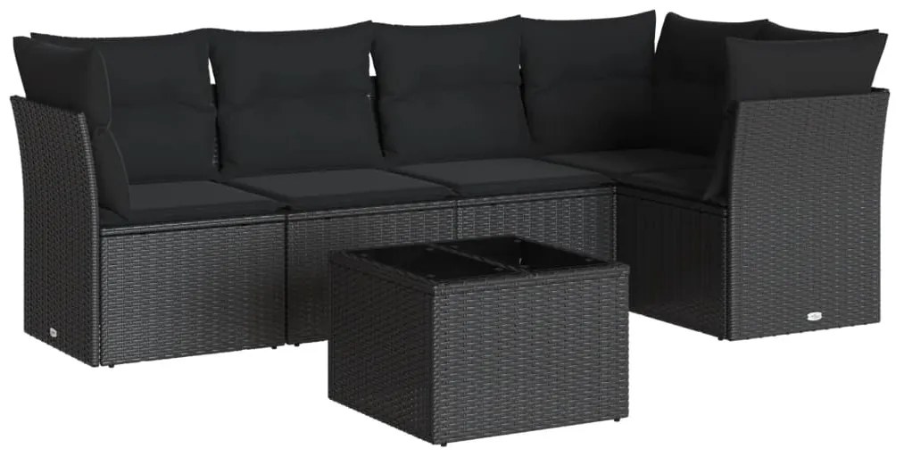 Set divano da giardino 6 pz con cuscini nero in polyrattan