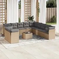 Set Divani da Giardino 12 pz con Cuscini Beige in Polyrattan 3217889