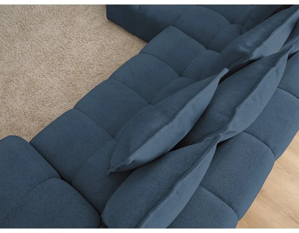 Divano angolare blu scuro allungabile e con contenitore (penisola a sinistra/chaise lounge) con rivestimento in ciniglia Everest – Bobochic Paris