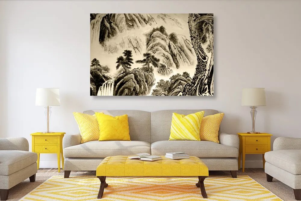 Quadro su tela – Pittura di paesaggio cinese in versione seppia
