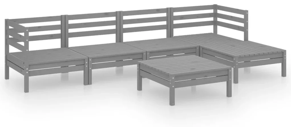 Set divani da giardino 6 pz in legno massello di pino grigio