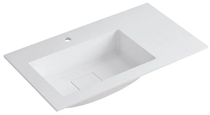 Lavabo integrale rettangolare vasca a sinistra L 80.5 x H 15 x P 46 cm in resina bianco lucido