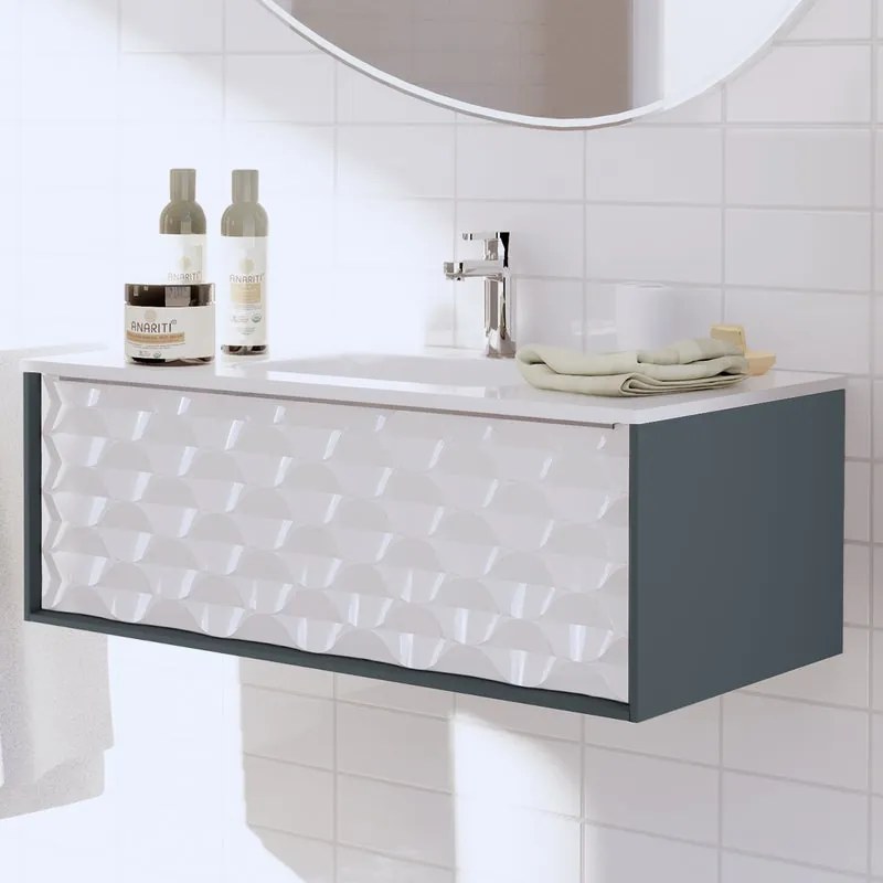 Mobile sottolavabo e lavabo Neo grigio scuro/bianco 3d L 90 x H 32 x P 48 cm 1 vasca