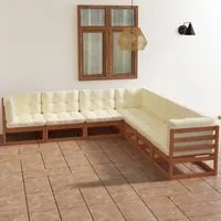 Set Divani da Giardino 7 pz con Cuscini Legno Massello di Pino 3076557