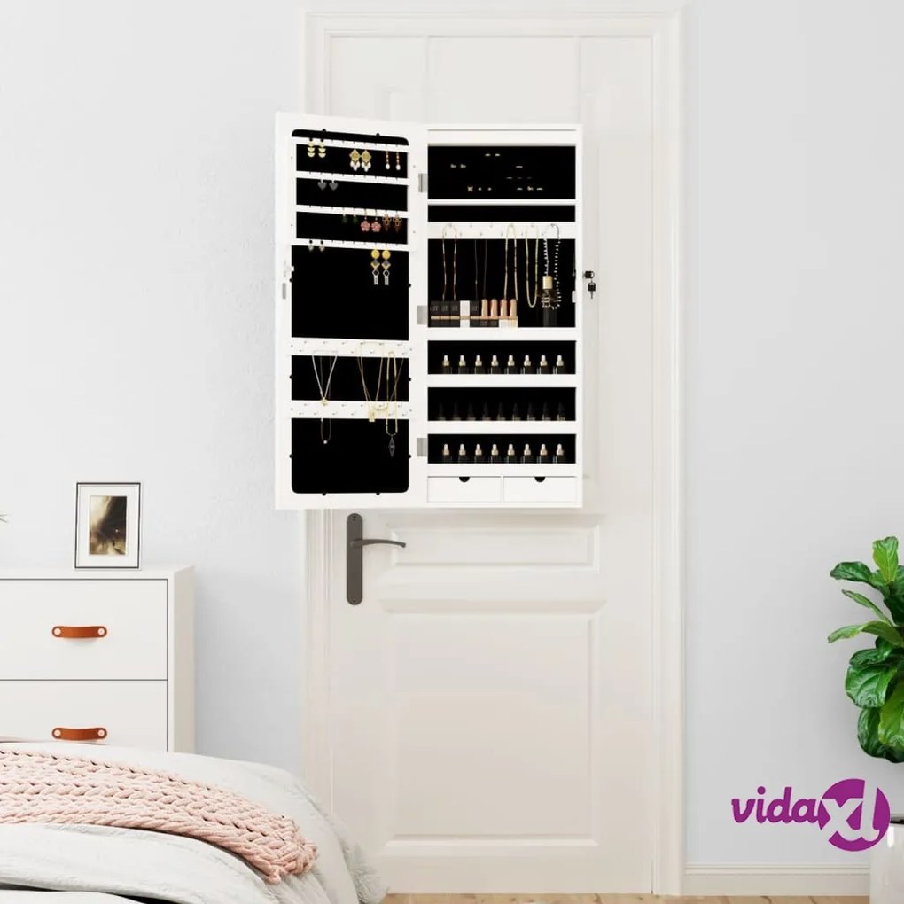 vidaXL Armadio Portagioie a Specchio con Luci LED a Parete Bianco
