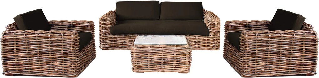 ROSEUS - salotto da giardino completo di cuscini intreccio in rattan naturale