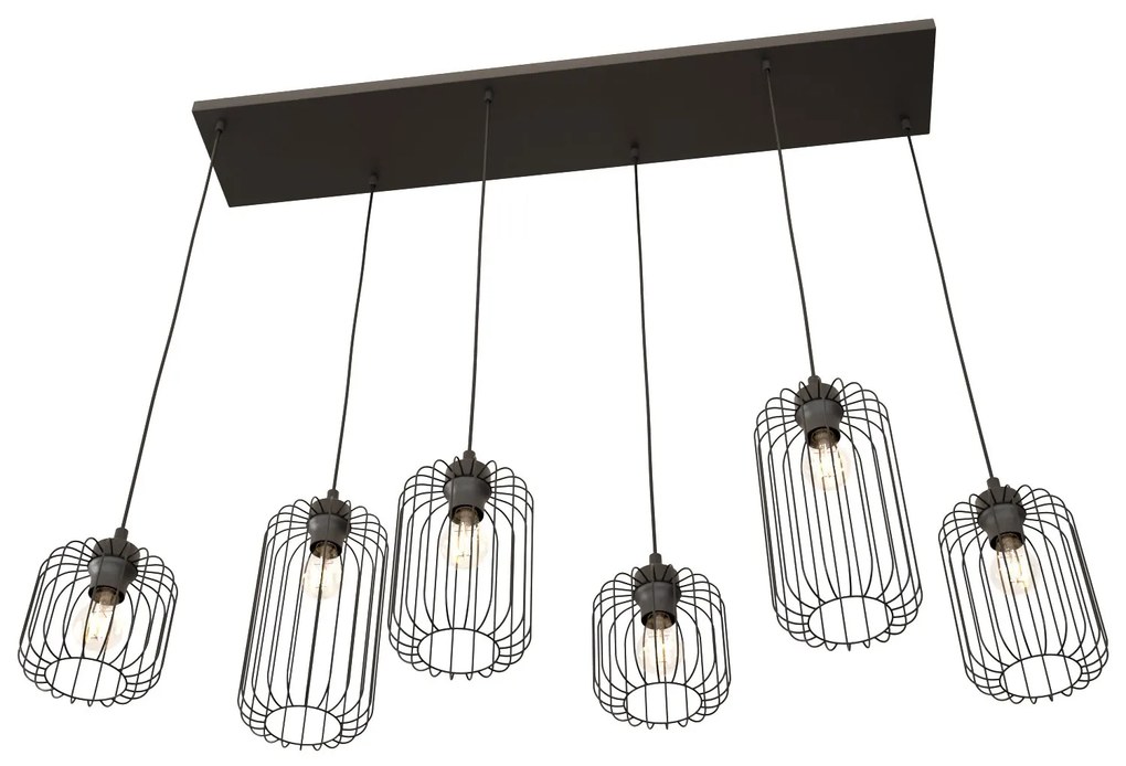 Sospensione Minimal Industrial Vander 6 Luci Lineari Nera