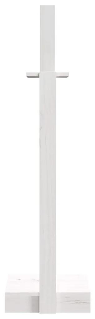 Portalegna Bianco 33,5x30x110 cm in Legno Massello di Pino