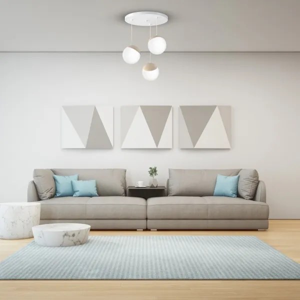 Lampadario a sospensione con filo SFERA WOOD 3xE14/40W/230V bianco