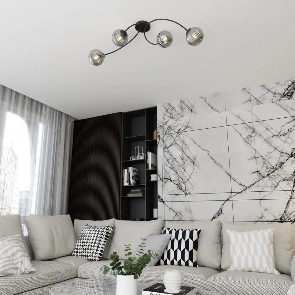 Lampada da soffitto in acciaio e vetro VIBRA 4 da interno 4xE14 Colore del corpo Nero e Grafite
