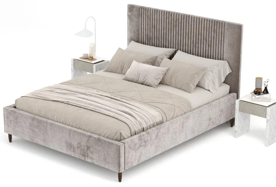 Letto matrimoniale imbottito beige con contenitore con rete inclusa 140x200 cm Etero – Maison de Rêve