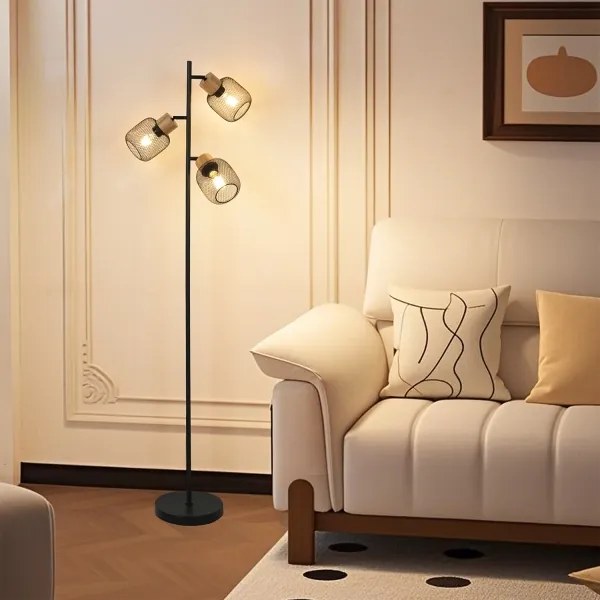 Brilagi - Lampada da terra BASKLITE 3xE27/15W/230V legno di hevea/nera