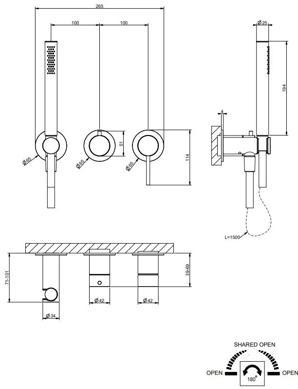 Parte esterna miscelatore doccia 2 vie con deviatore presa acqua parte incasso non inclusa Steel brushed 54039 Gessi