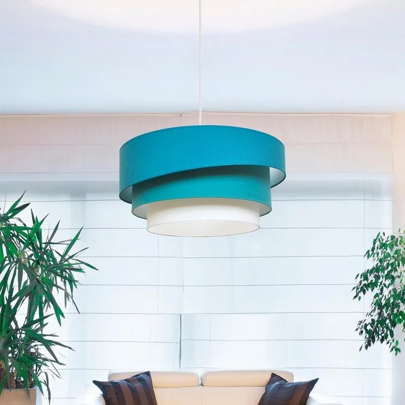 Lampadario Moderno Triplo Cilindro bianco paralume azzurro e bianco sporco e blu baltico E27 Ø58cm