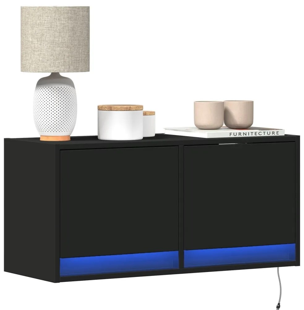 Mobile Tv A Parete Con Luci Led Nero 80x31x35 Cm /