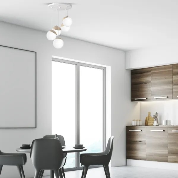 Lampadario a sospensione con filo SFERA WOOD 5xE14/40W/230V bianco