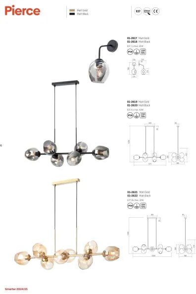 Redo 01-2617 - Applique PIERCE 1xE27/42W/230V oro/fumé