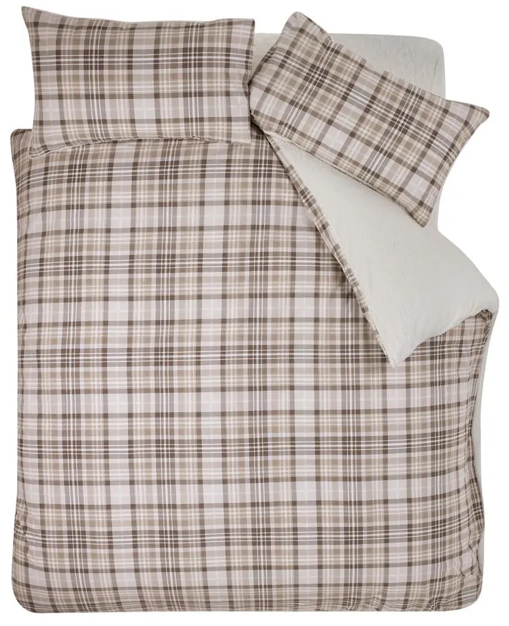 Set copripiumino e federa marrone in sherpa per letto singolo 135x200 cm Cosy Sherpa Check – Catherine Lansfield