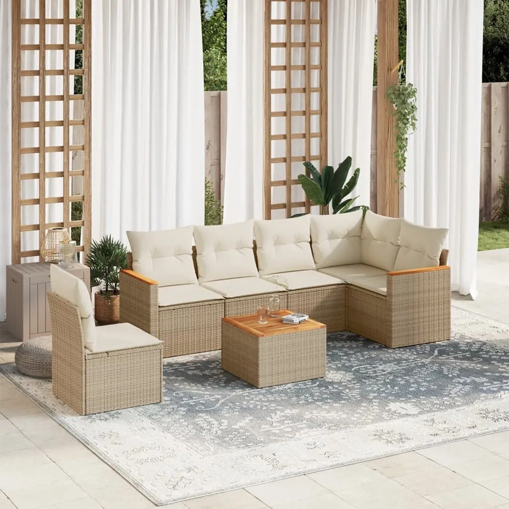 Set divani da giardino 7 pz con cuscini beige in polyrattan