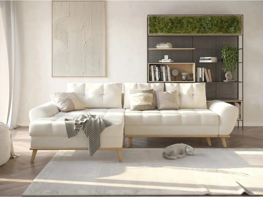 Divano letto angolare crema (penisola a sinistra) Balitco - Ropez