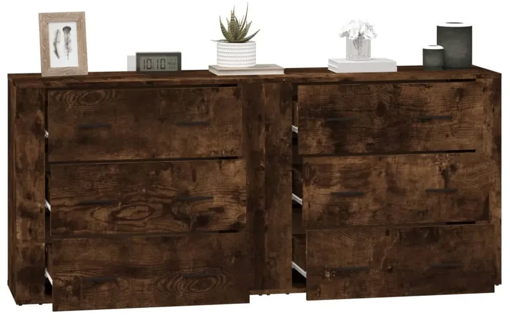 Credenze 2 Pezzi In Legno Antico – 30x30x70 Cm, Multistrato, Con Anta Regolabile, Per Soggiorno E Camera