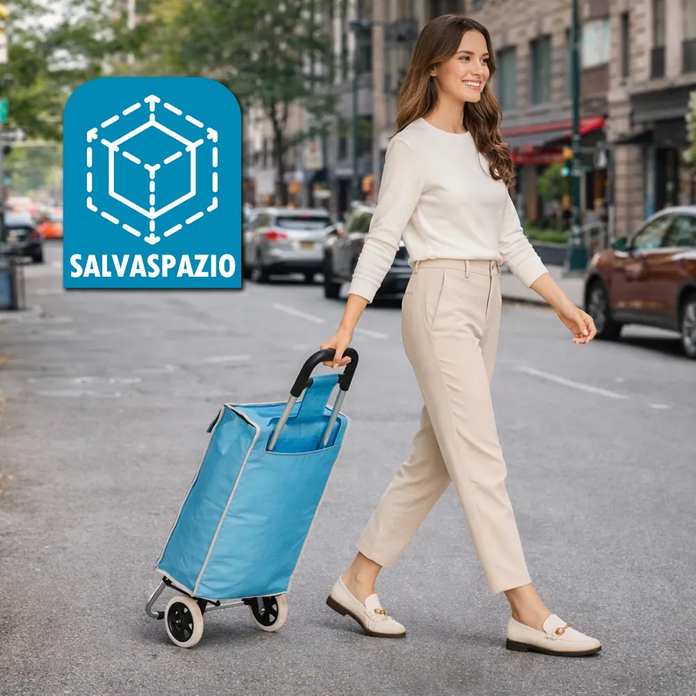 Carrello per la Spesa Zeus Trolley con Rivestimento Termico 35x30x90 cm e Ruote Azzurro...