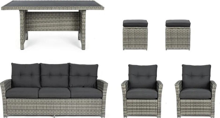 Set di mobili da giardino grigio in rattan artificiale per 6 persone Ariel – Bizzotto
