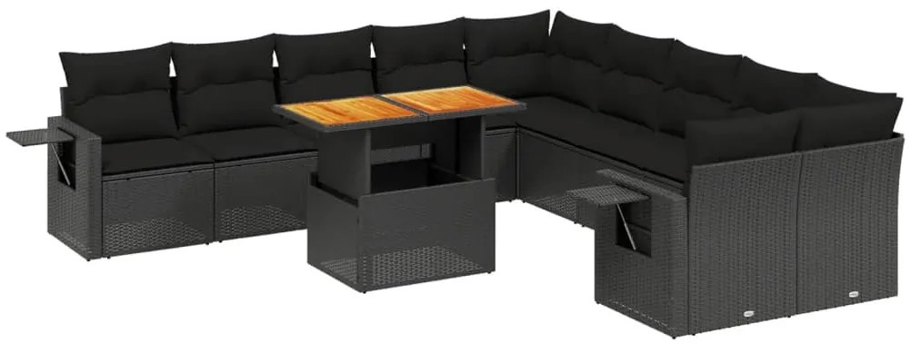 Set Divani da Giardino 11 pz con Cuscini in Polyrattan Nero