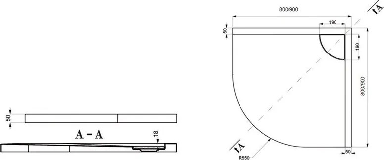 Piatto doccia 80x80 semicircolare acrilico con canalina in acciaio - KAMALU