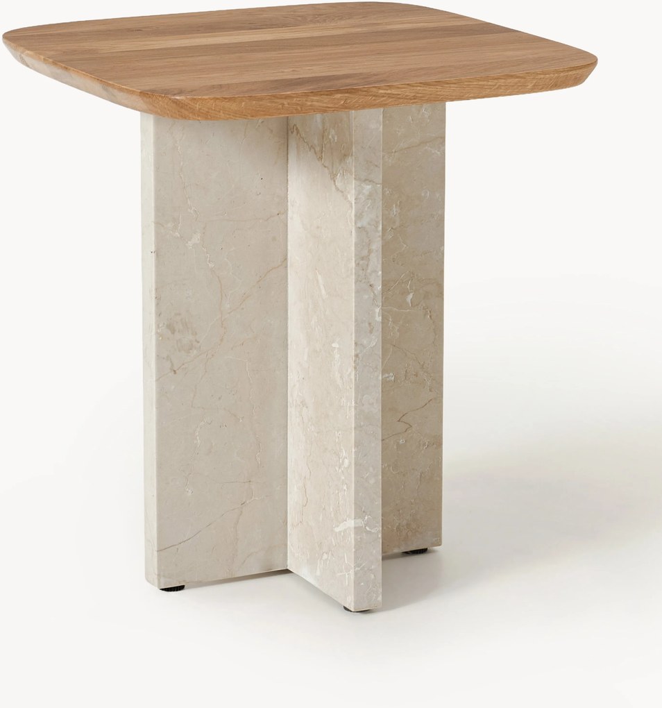 Tavolino in legno di quercia e marmo Naida