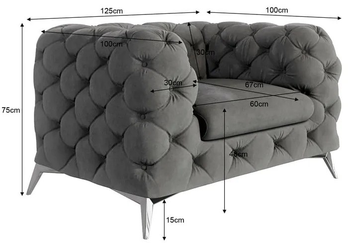 Poltrona grigia con rivestimento in velluto Chelsea – Ropez