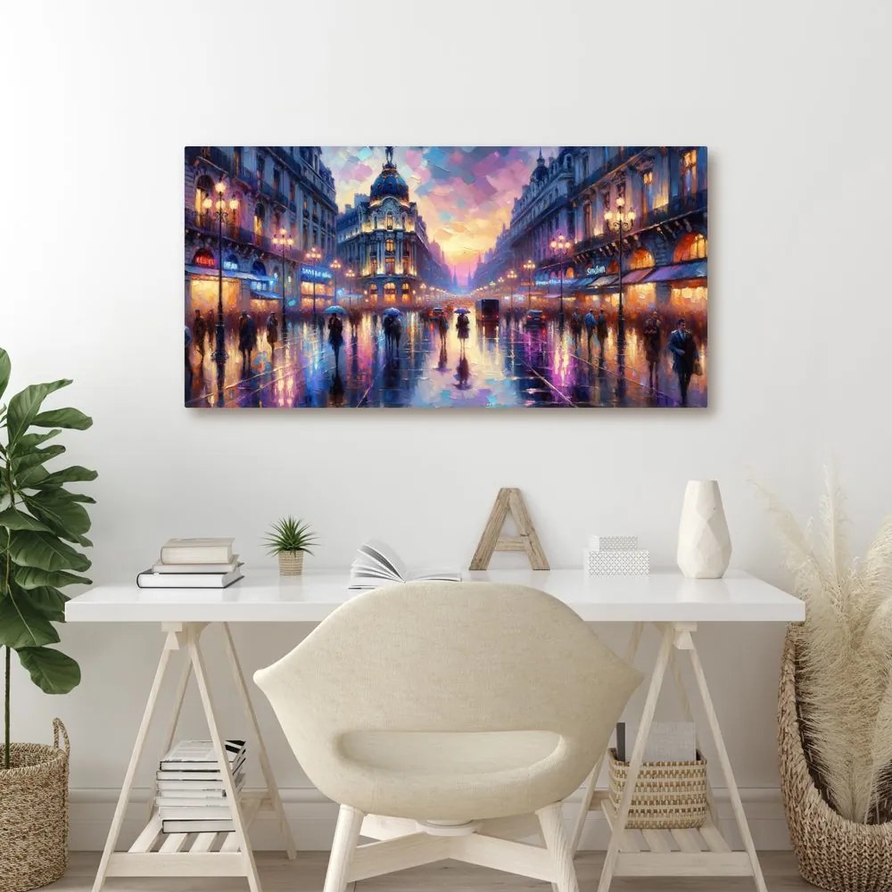 Quadro su tela – Città di sera sotto la pioggia