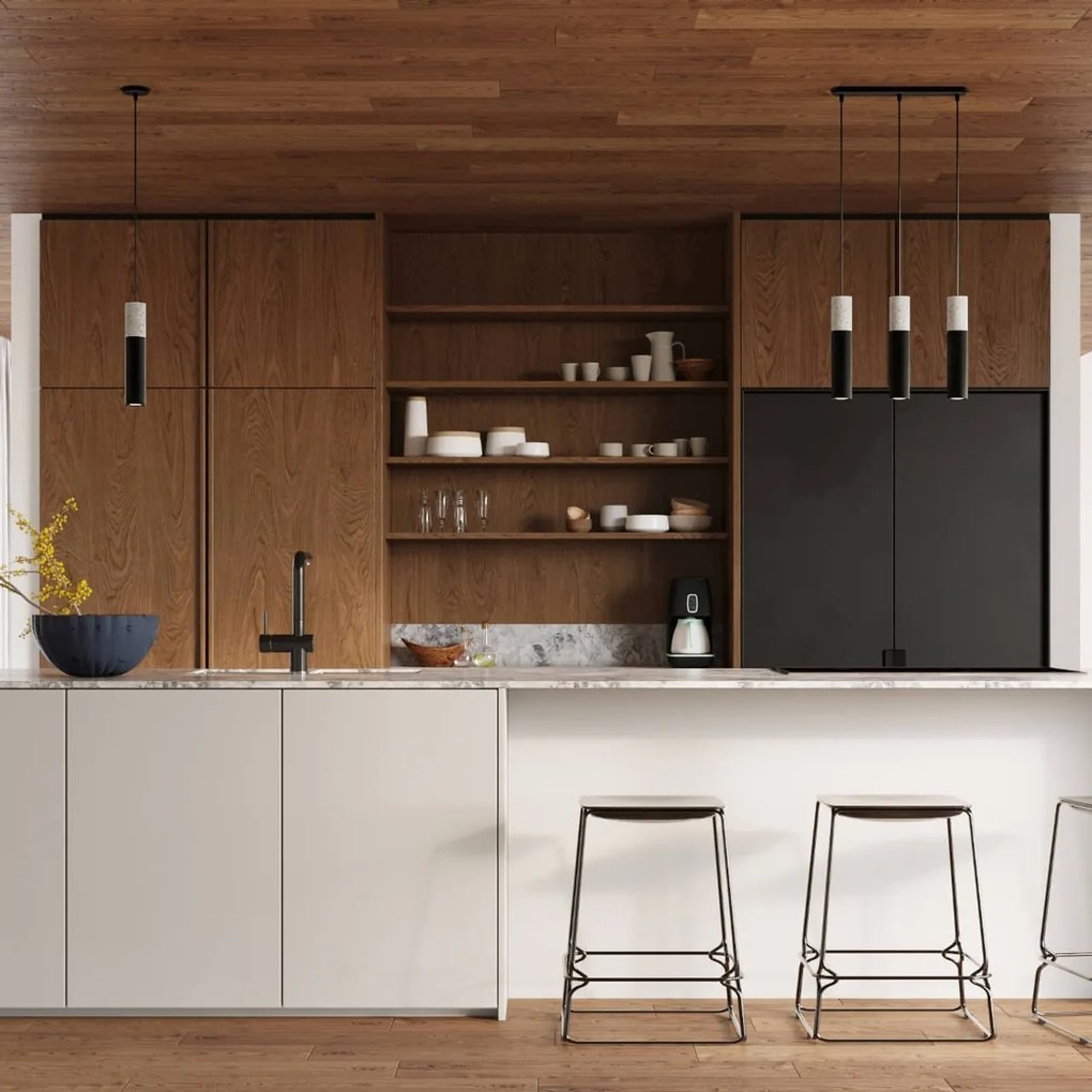 Lampada a Sospensione BORGIO 3P Nera con Cemento 3xGU10