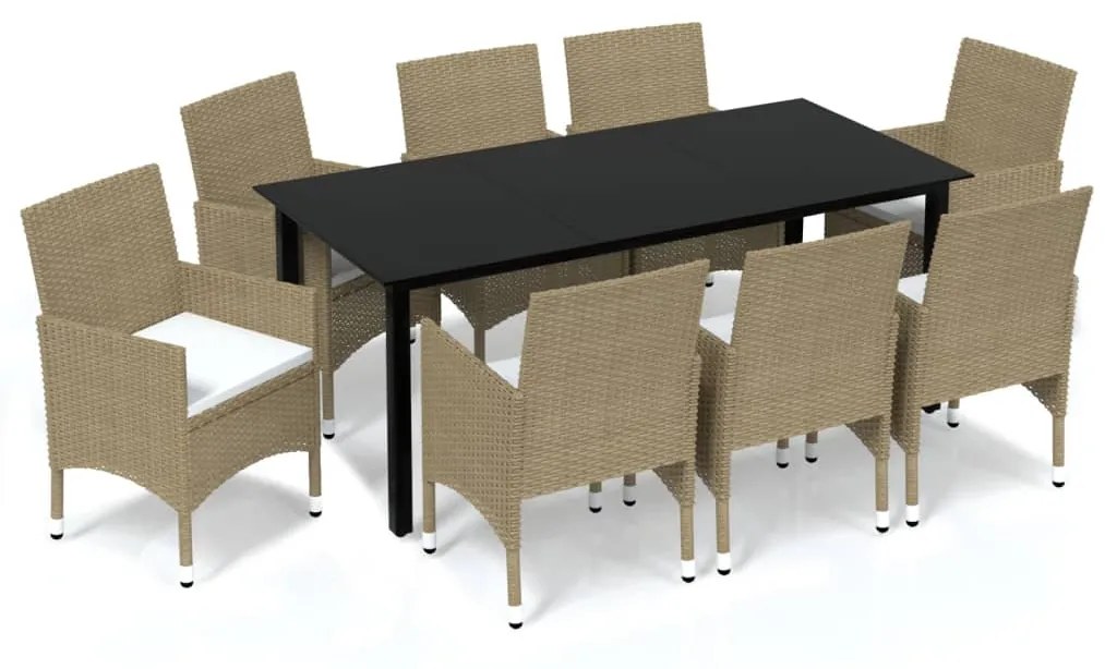 Set pranzo da giardino 9 pz con cuscini in polyrattan beige