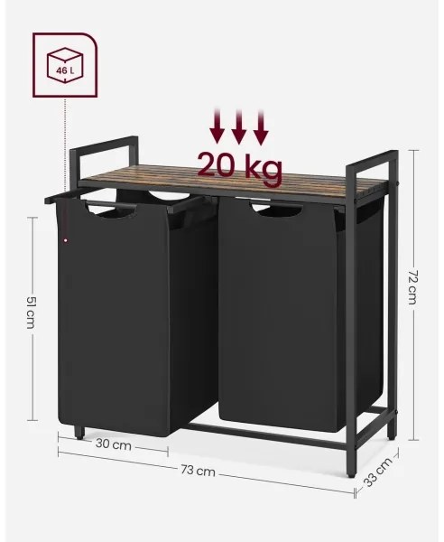 Cesto porta biancheria REX marrone/nero