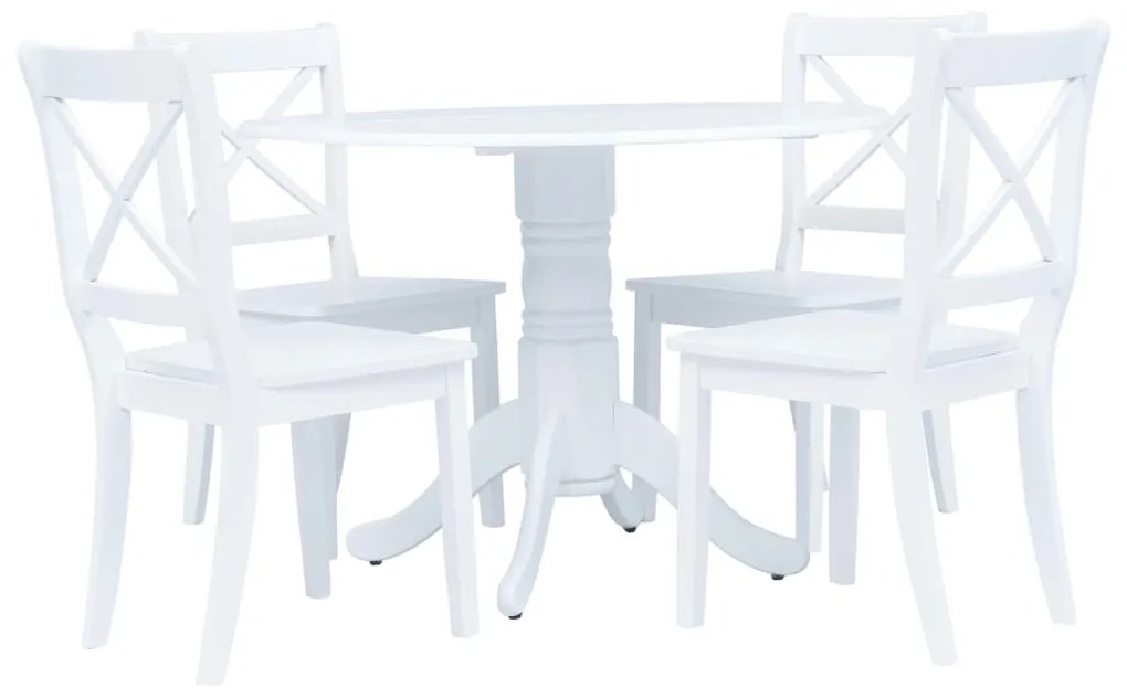Set Da Pranzo 5 Pz İn Legno Massello Di Hevea Bianco /