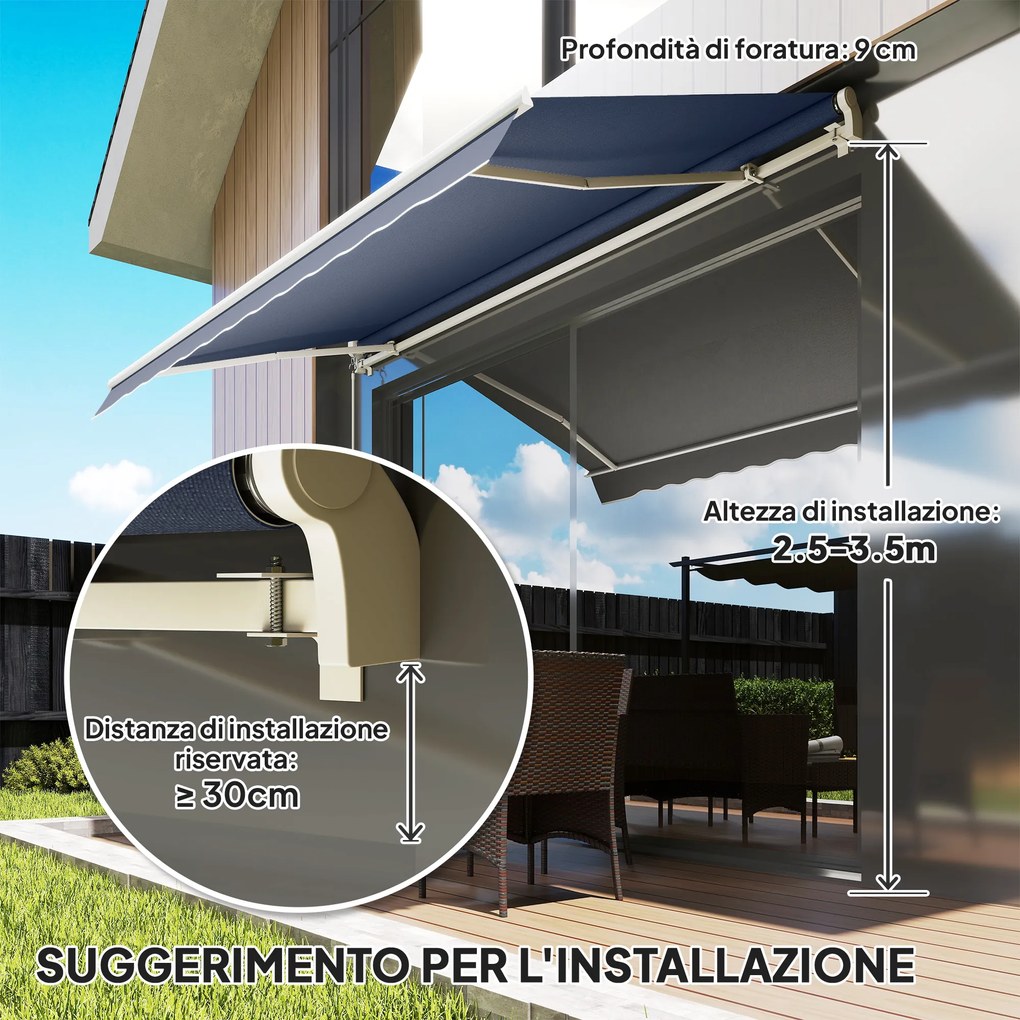 Tenda da Sole per Esterno 360x250 cm a Bracci Avvolgibile con Apertura a Manovella Grigio...