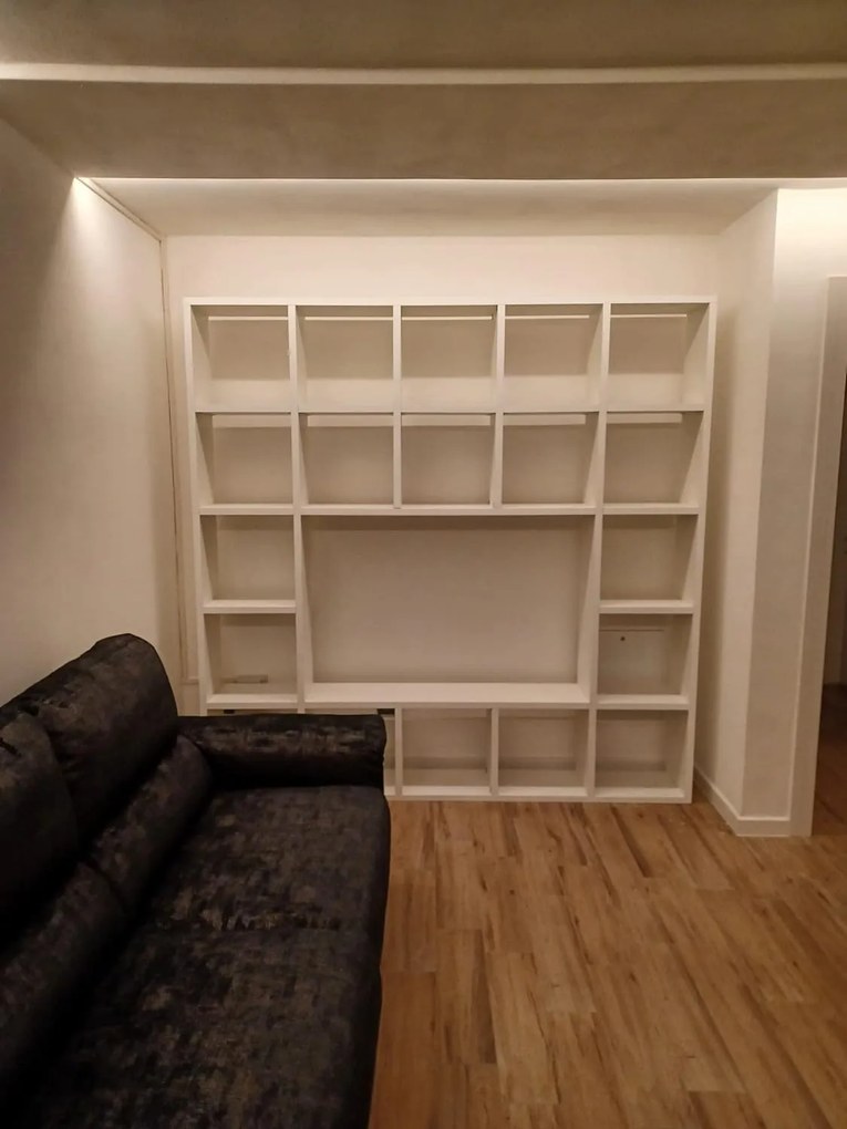 Libreria e porta tv con 12 antine bianco frassinato 218x30x218 cm