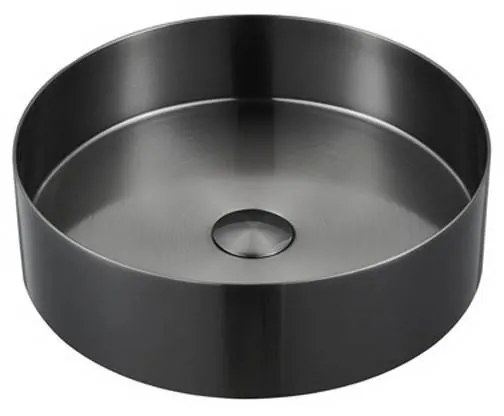 Kamalu - lavabo da appoggio rotondo in acciaio inox finitura gun metal | kve-380gm