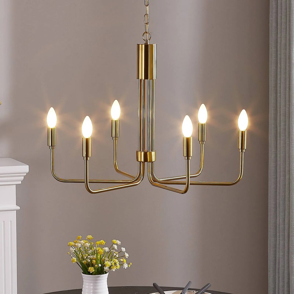 Lampadario Lindby Elanova, ottone, a 6 luci, Ø 70 cm, E14