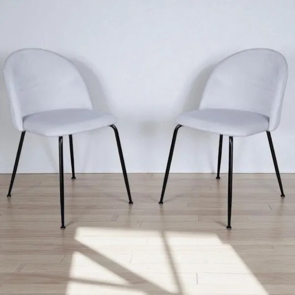 Sedia da pranzo in velluto Grigio Perla con gambe in metallo Nero - PARIS 2 sedie