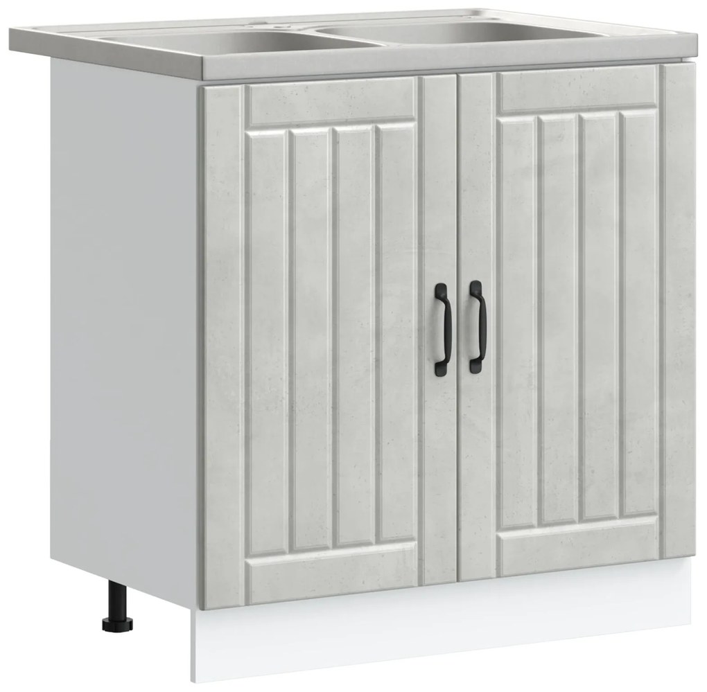 Mobile cucina 'lucca' con due lavelli, grigio cemento, legno ingegnerizzato