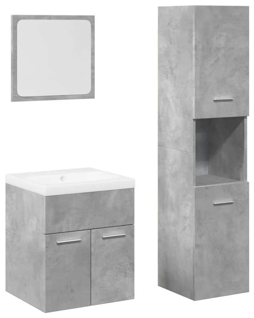 Set mobili da bagno 4 pz grigio cemento in legno multistrato