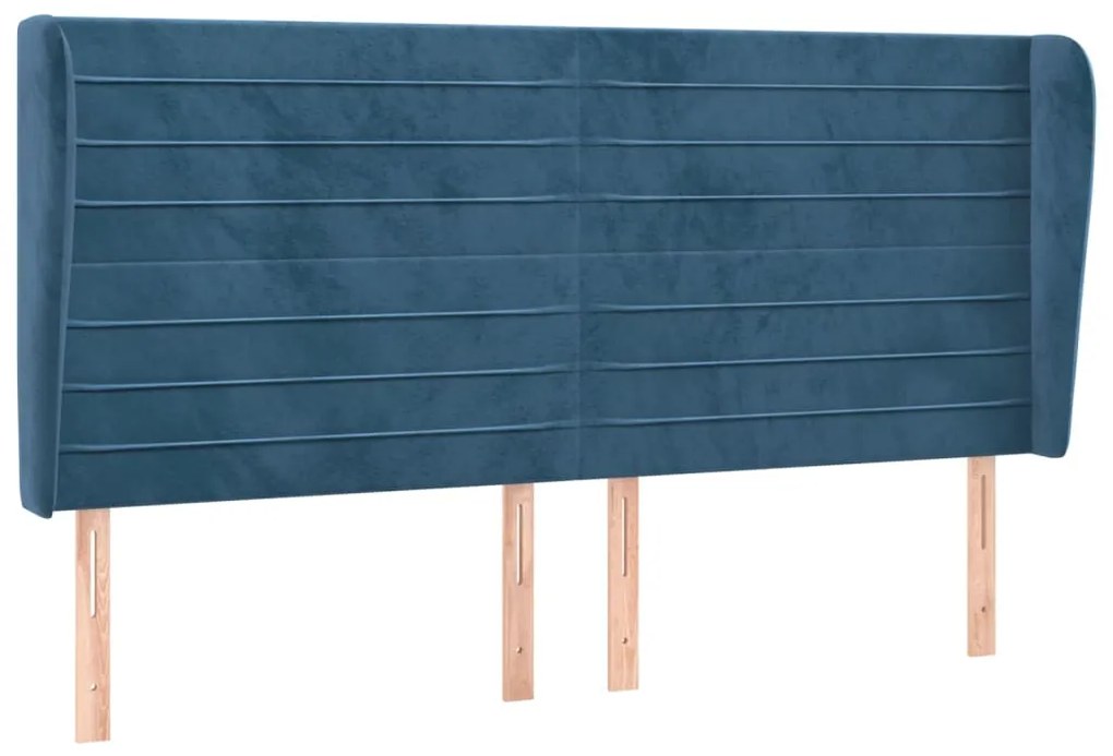 Testiera ad orecchio blu scuro 183x23x118/128 cm in velluto