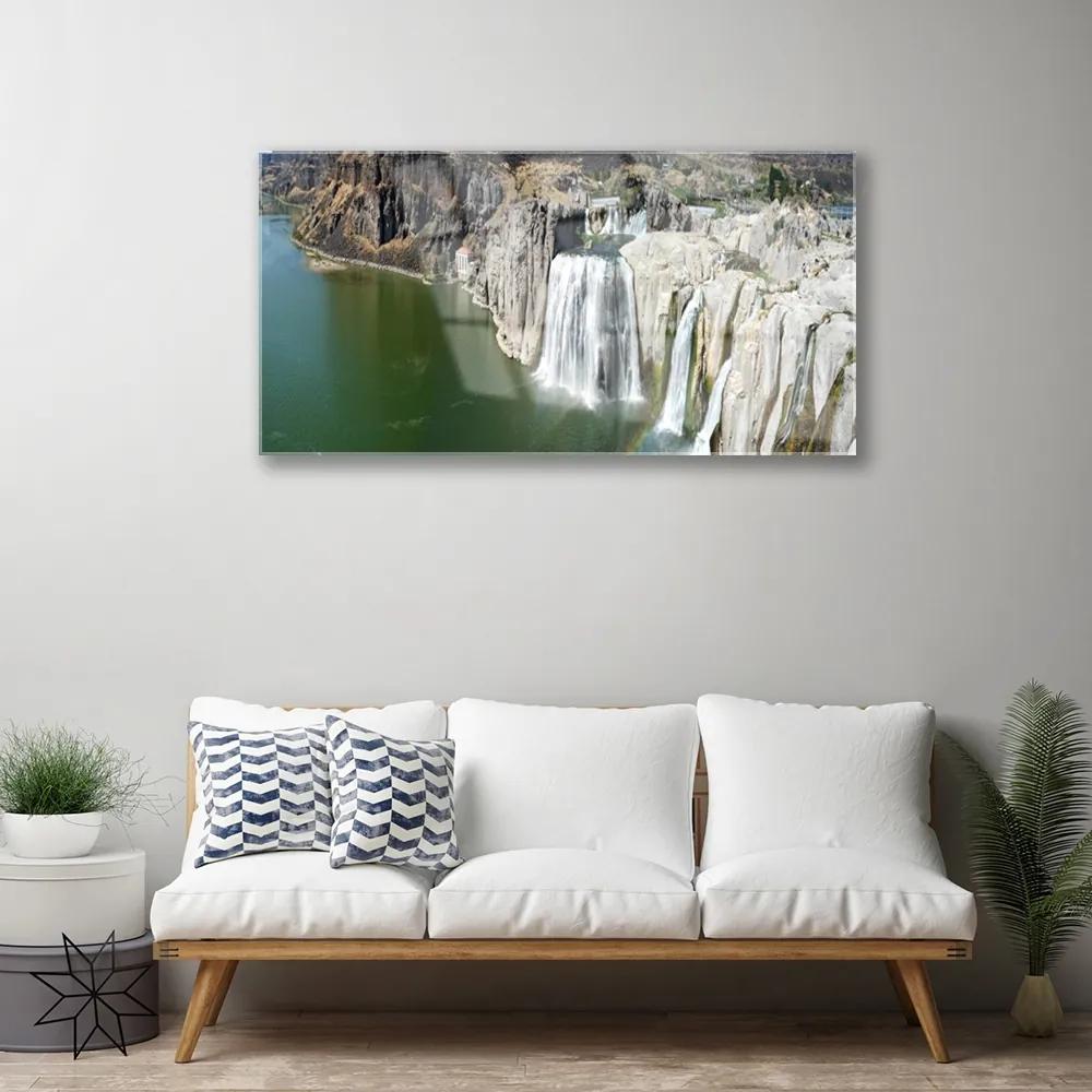 Quadro su vetro acrilico Paesaggio del lago della cascata 100x50 cm