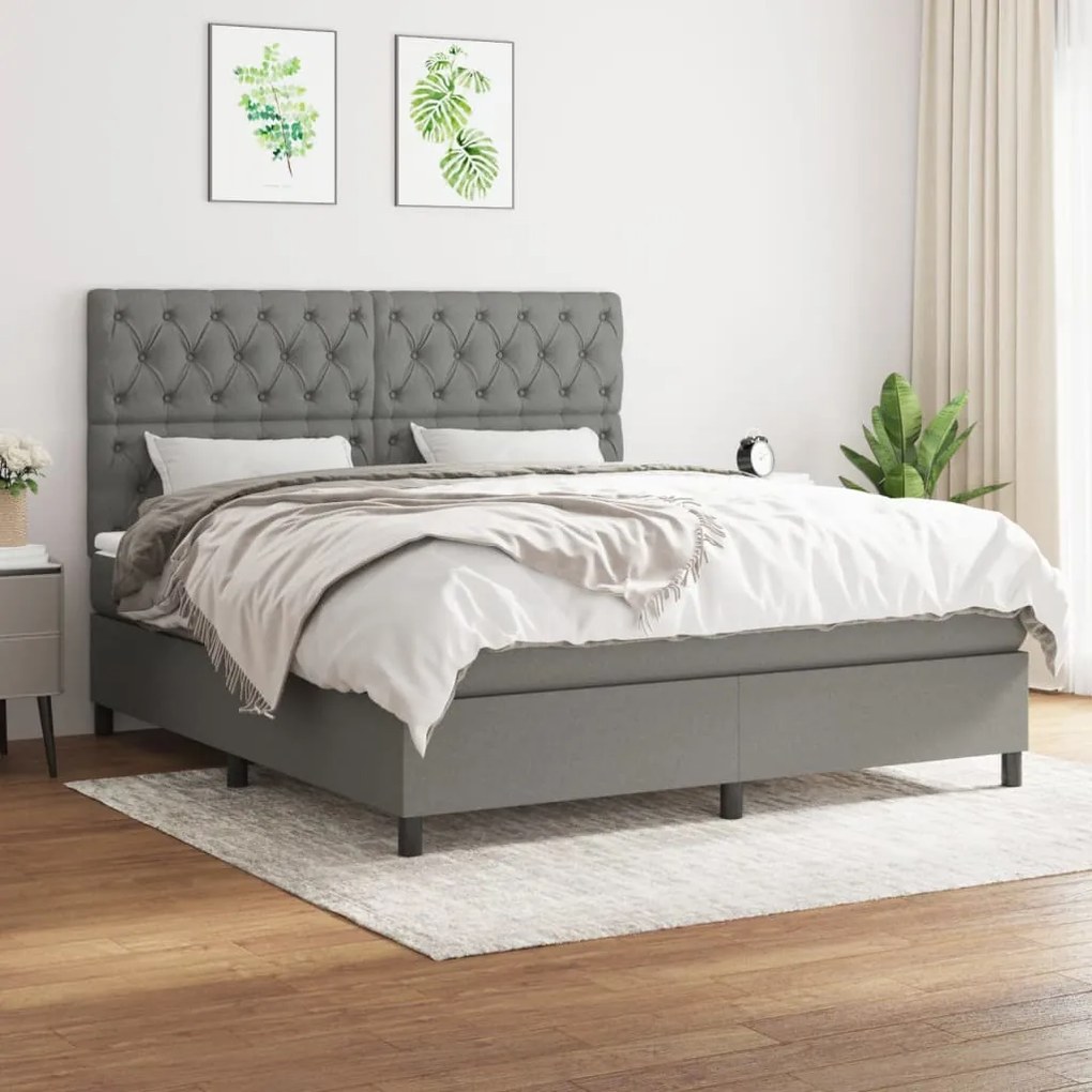 Giroletto A Molle Con Materasso Grigio Scuro 160x200 Cm Tessuto /